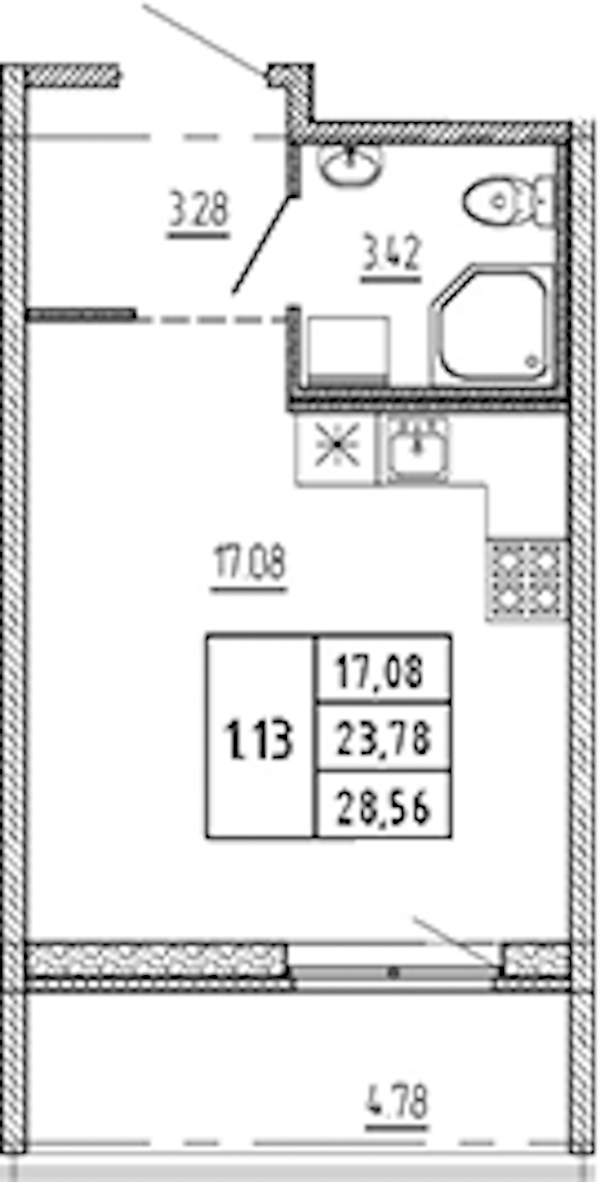 Квартира студия 23.78 м², 22/22 эт., ЖК «Новые горизонты 2»